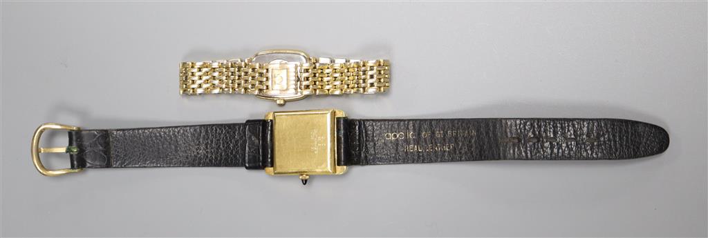 A ladys steel and gold plated Omega quartz wrist watch and one other gold plated wrist watch(a.f.).